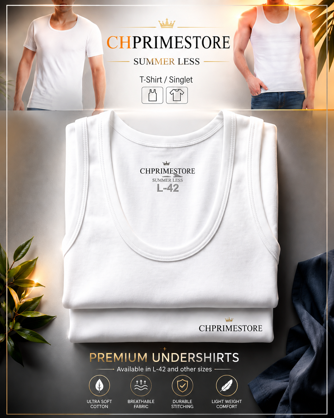 Summer Less T-Shirt / Singlet - Premium Undershirts