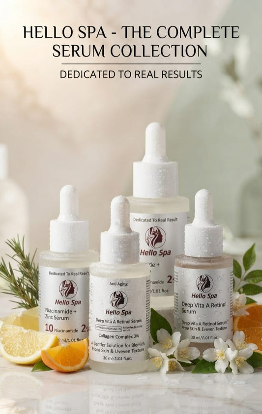 Hello Spa Complete Skincare Serum Pack (Pack of 4): Vitamin C, Anti Acne, Retinol & Niacinamide + Zinc