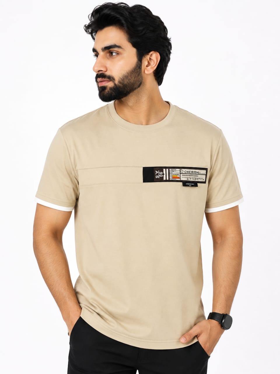 Gent's Bended T-Shirts Color[LIGHT CREAM,SKY BLUE]