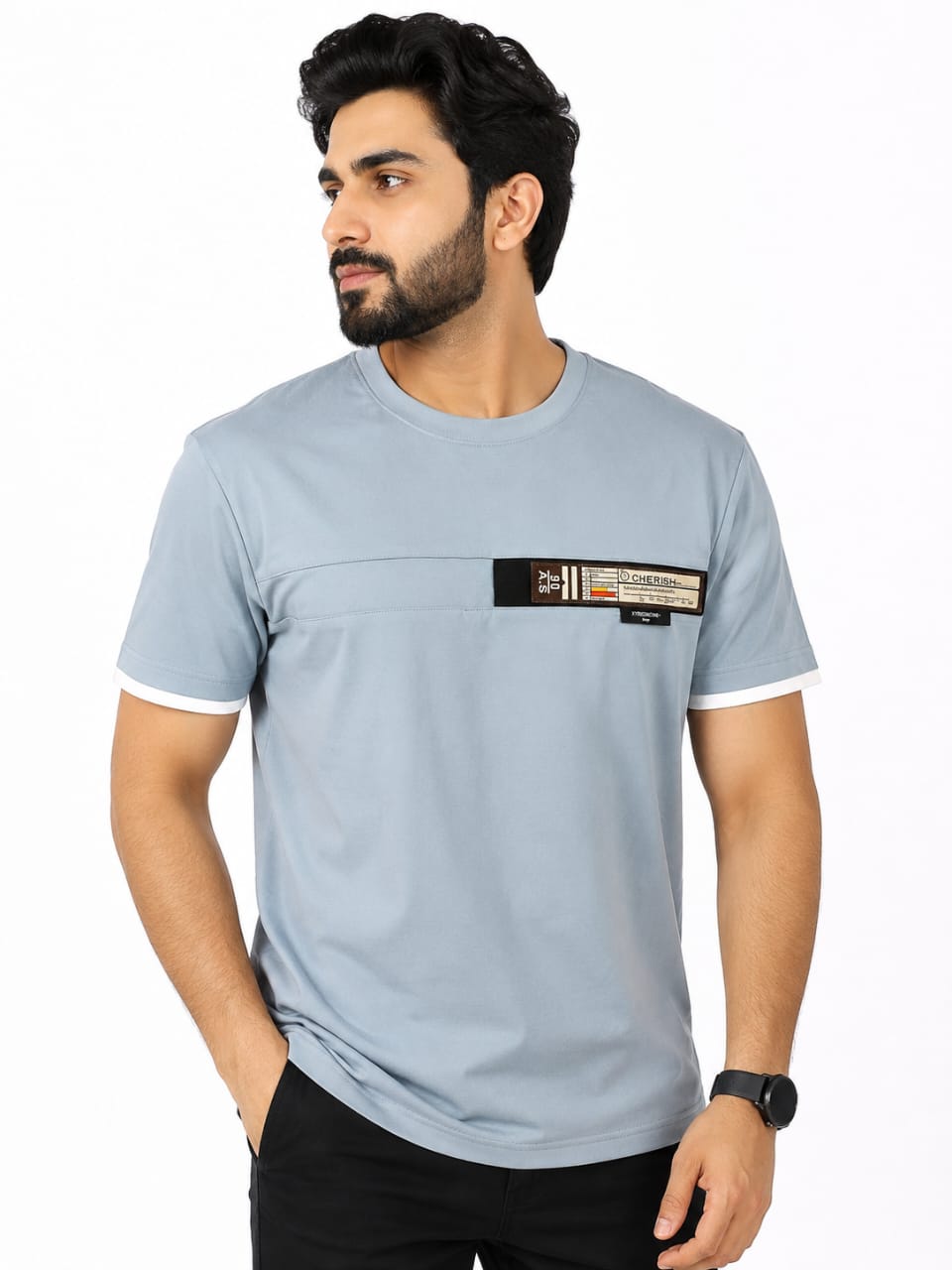 Gent's Blended T-Shirts Color[LIGHT CREAM,SKY BLUE]