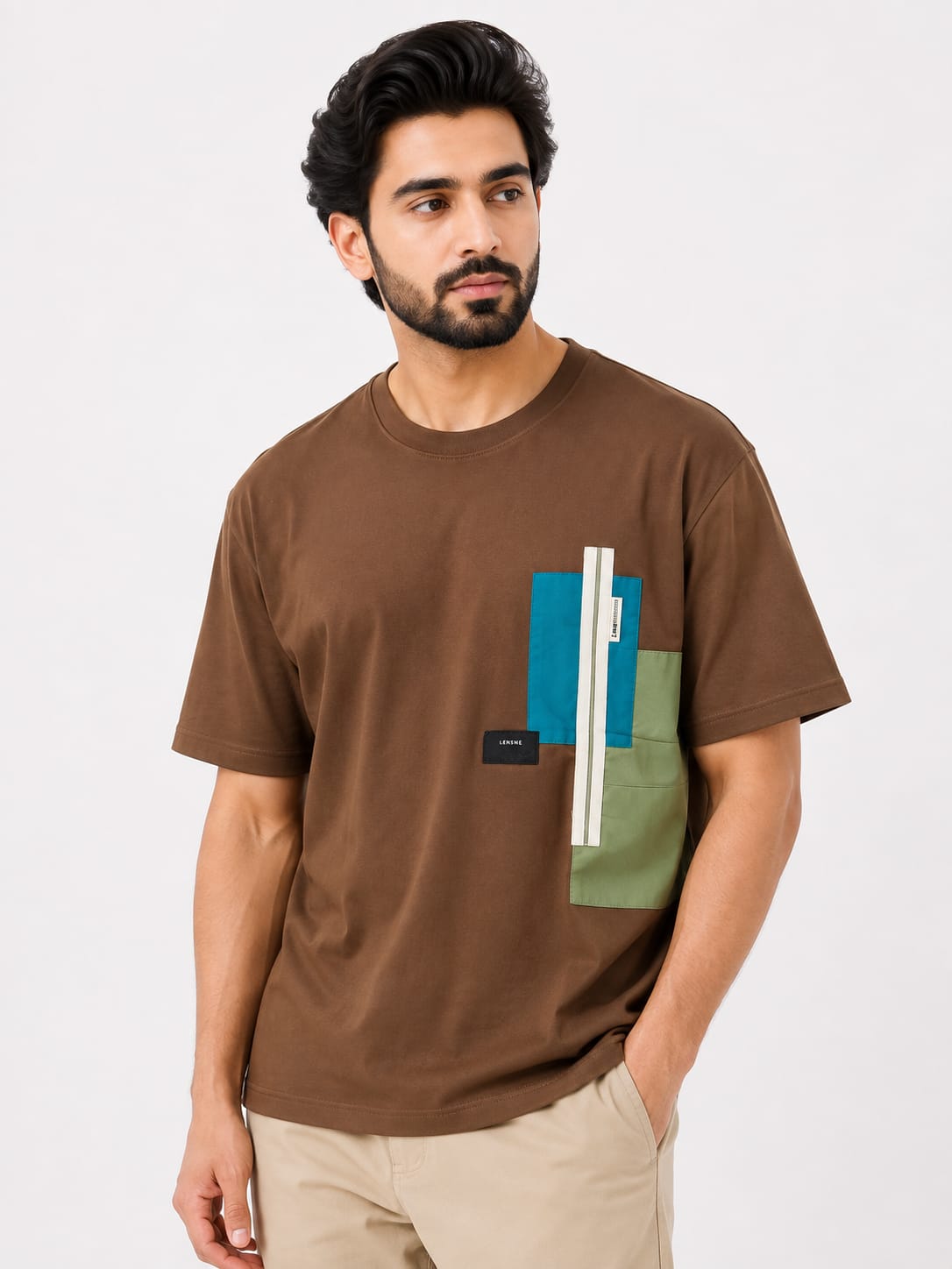 Gent's Oversized Cotton T-Shirts Color[BROWN,WHITE,GREEN,BLACK]