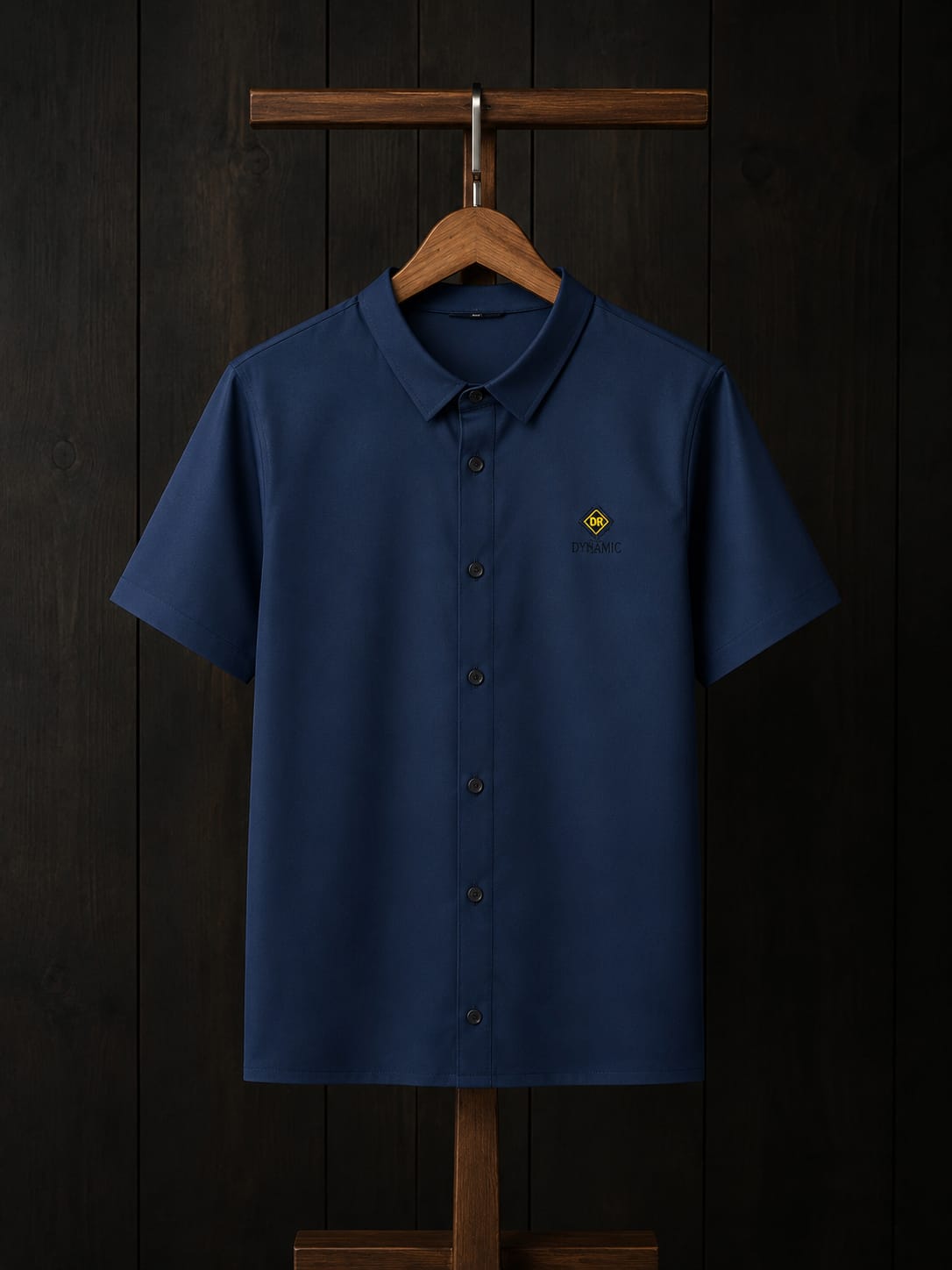 Gent's Silk Collared Dress Shirt Color[DARK NAVY BLUE]